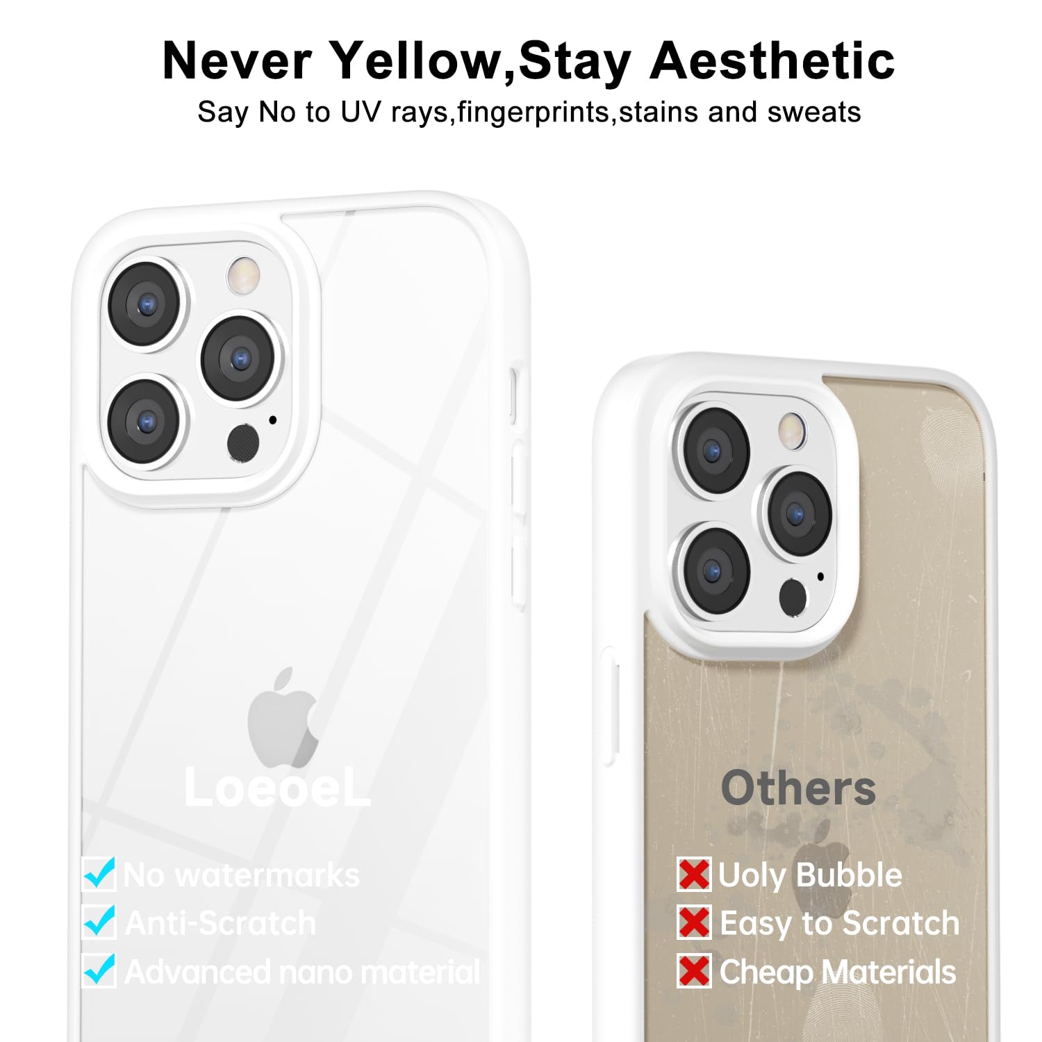 Loeoel For Iphone 13 Pro Max Case Clear, Transparent Hybrid 13 Pro Max Phone Case [Hard Plastic & Soft Silicone Bumper] Acrylic