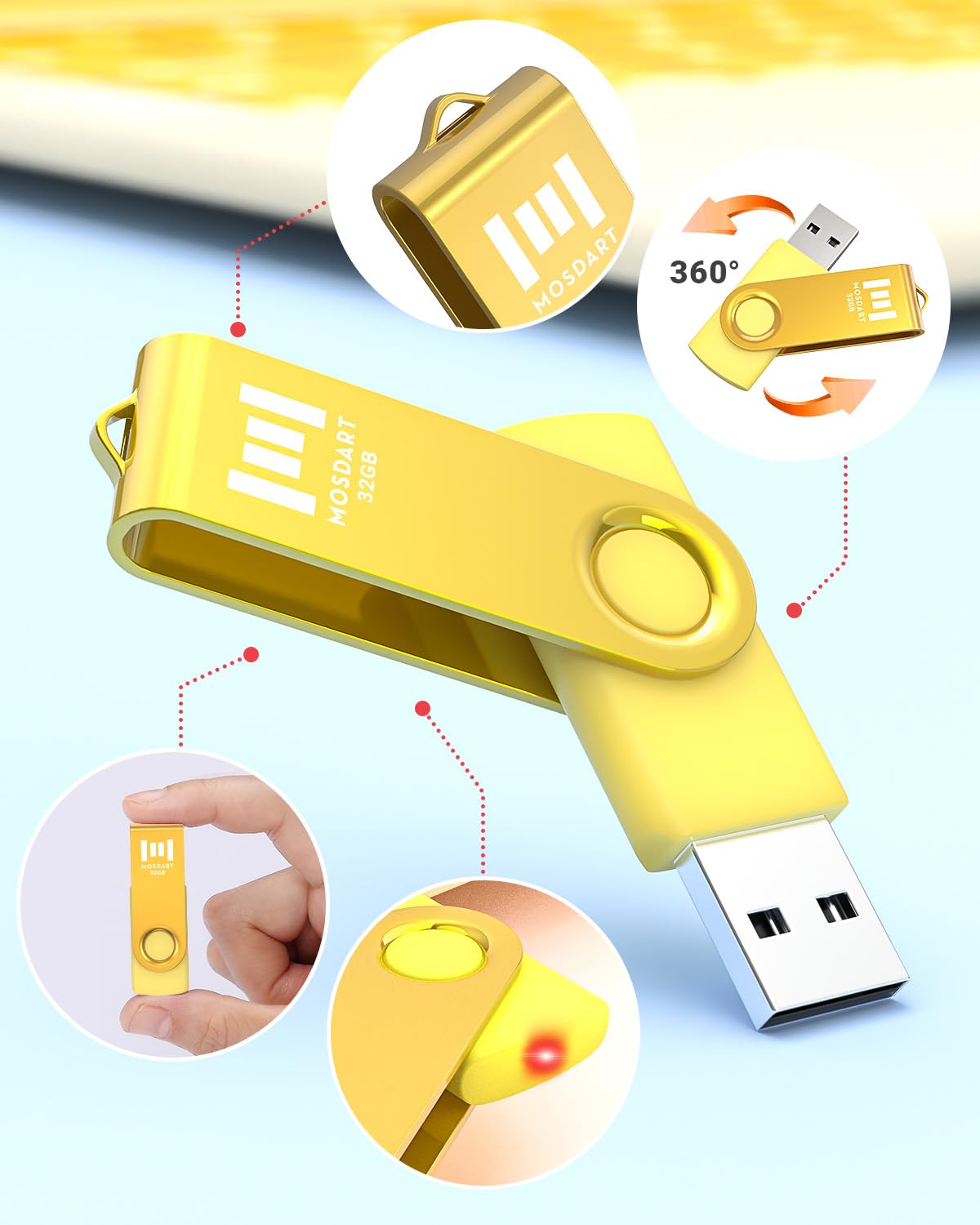 Mosdart 32Gb Bright Vivid Color Usb Flash Drive 5 Pack, 32 Gb Multicolor Multipack Usb2.0 Thumb Drives, Swivel Design With Led L