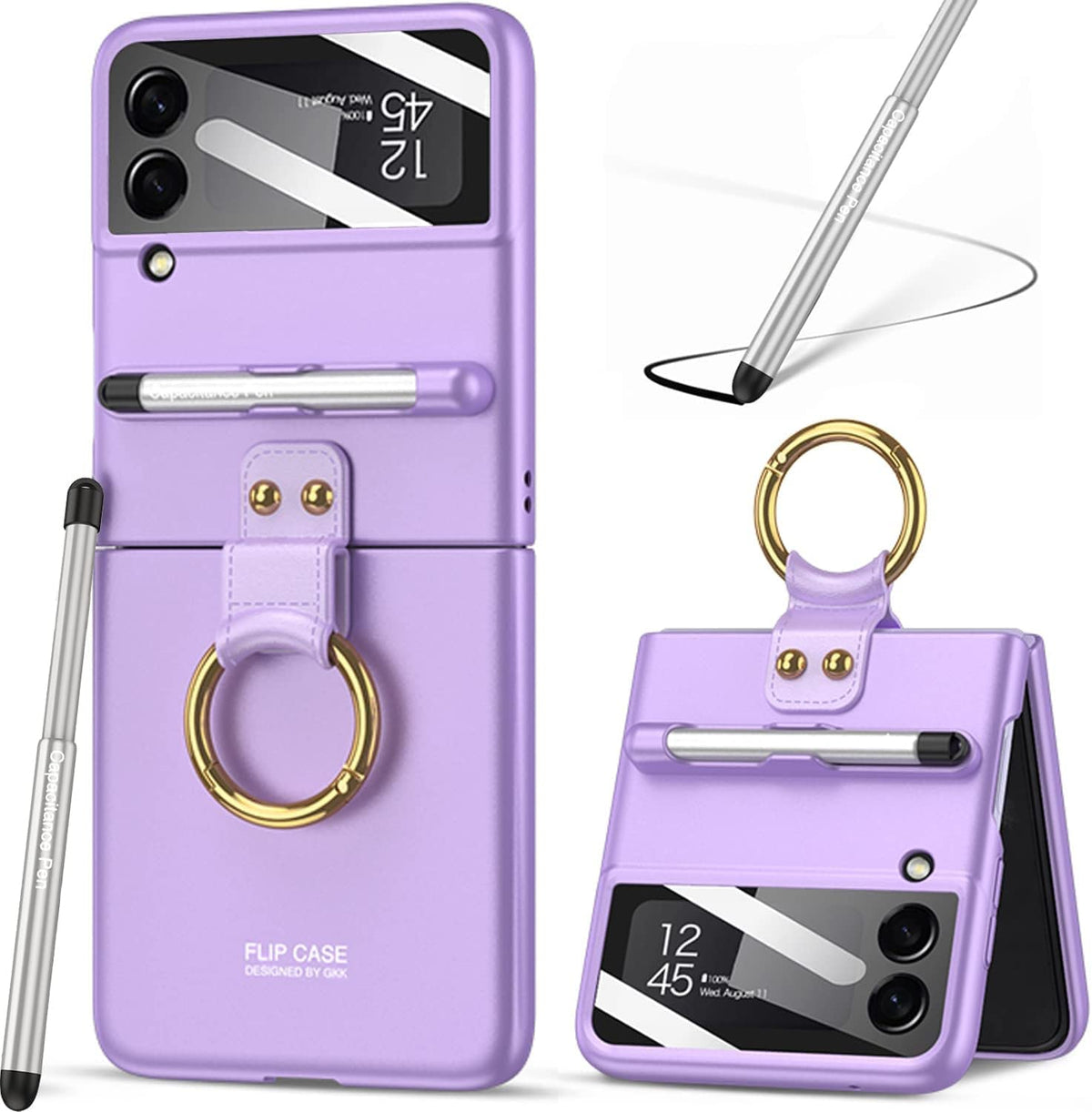 Liulanz For Samsung Galaxy Z Flip 4 Case With Pen And Ring,Ultra Thin Matte Leather Anti-Drop Phone Cover With Camera Screen Pro