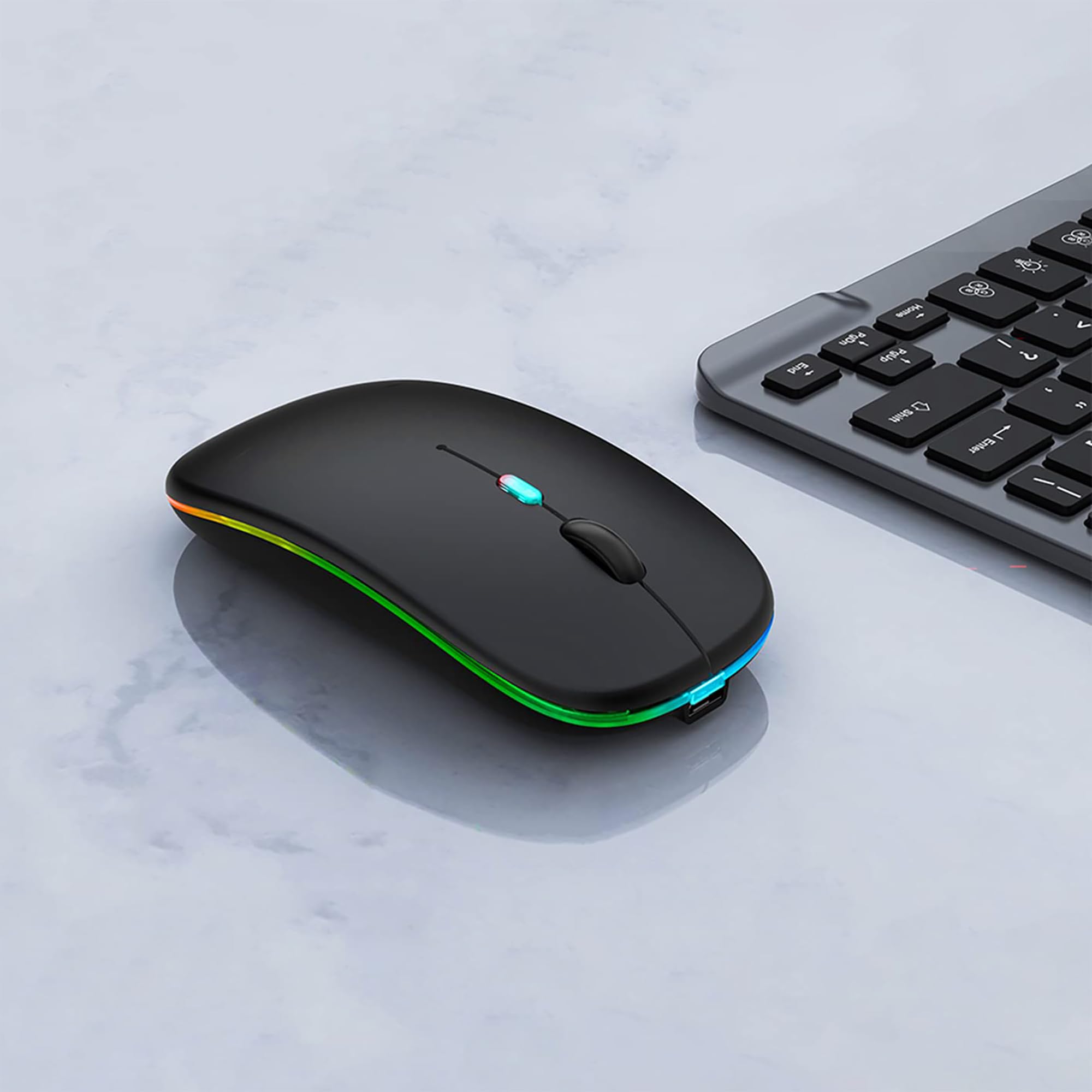 Wreanu Wireless Bluetooth Mouse,Led Rechargeable Silent Slim Laptop Mouse,Portable(Bt5.2/3.0 And Usb Receiver) Dual Mode Compute