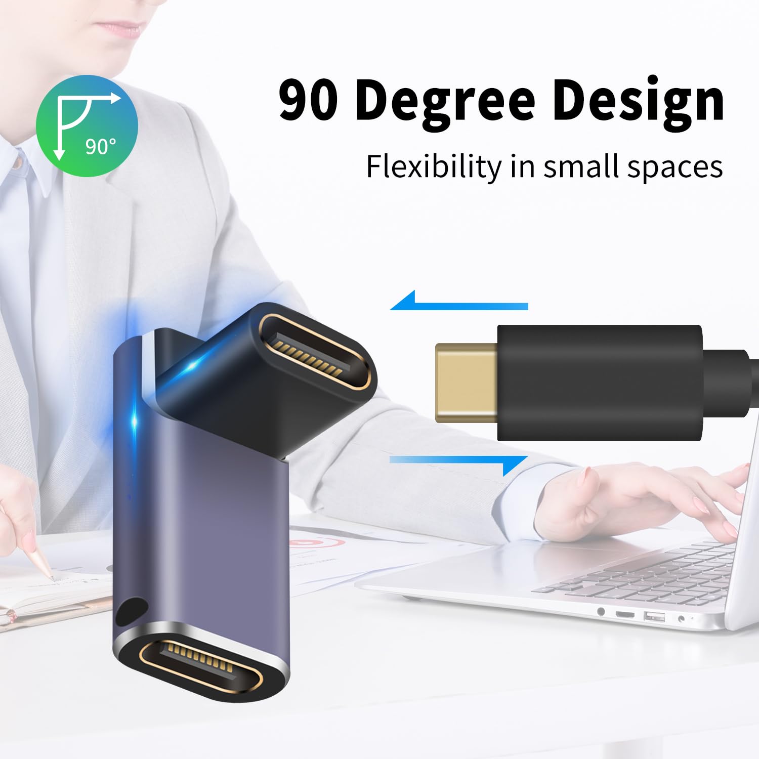 Poyiccot Usb C Female To Female Adapter, Usb C Coupler 240W, 40Gbps 90 Degree Usb Type C Coupler With 8K Video Display Compatible For Thunderbolt 4/3, Macbook Pro And Phones (2Pack)