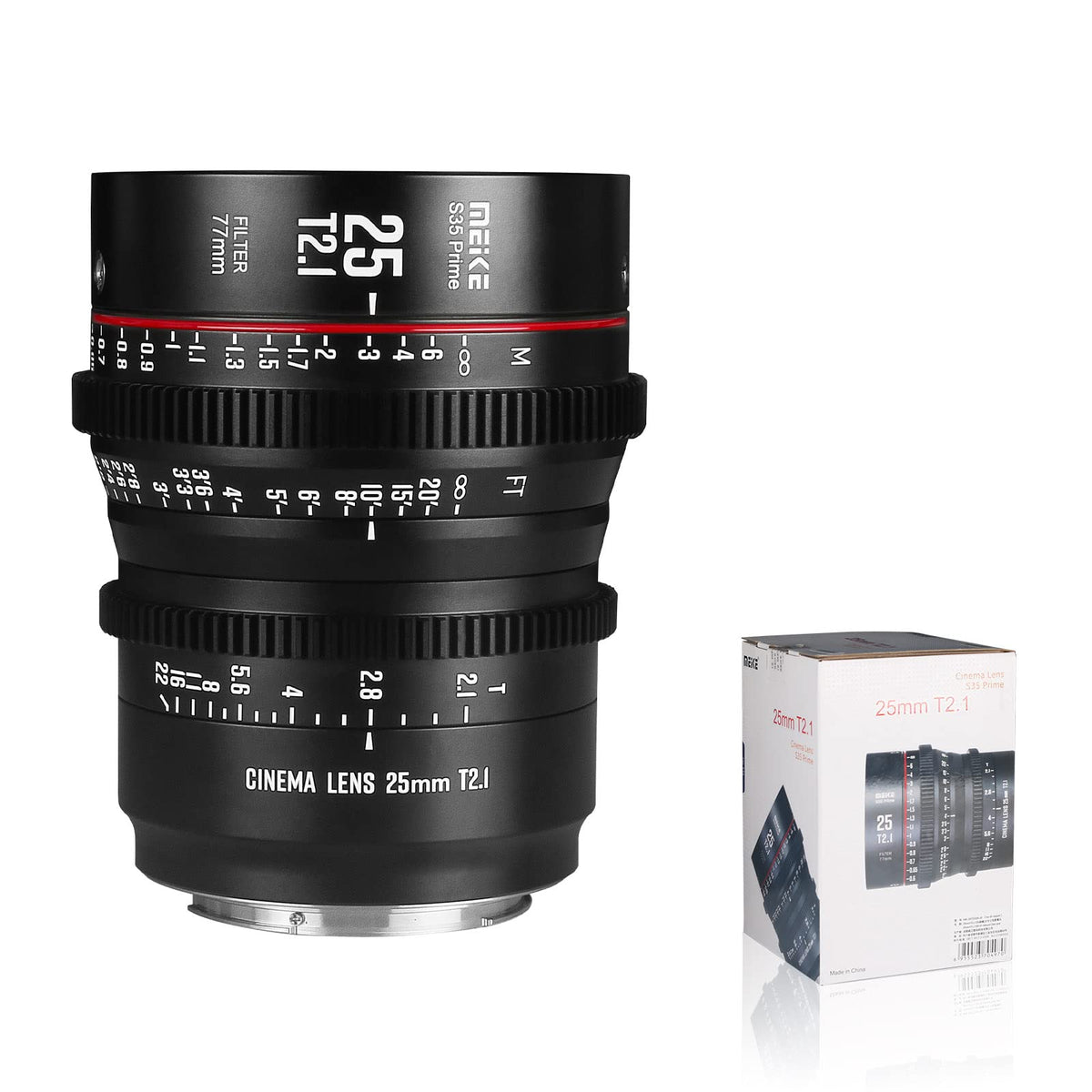 Meike 25Mm T2.1 S35 Manual Focus Wide Angle Prime Cinema Lens For Canon Ef Mount And Cine Camcorder Eos C100 Mark Ii, Eos C200,