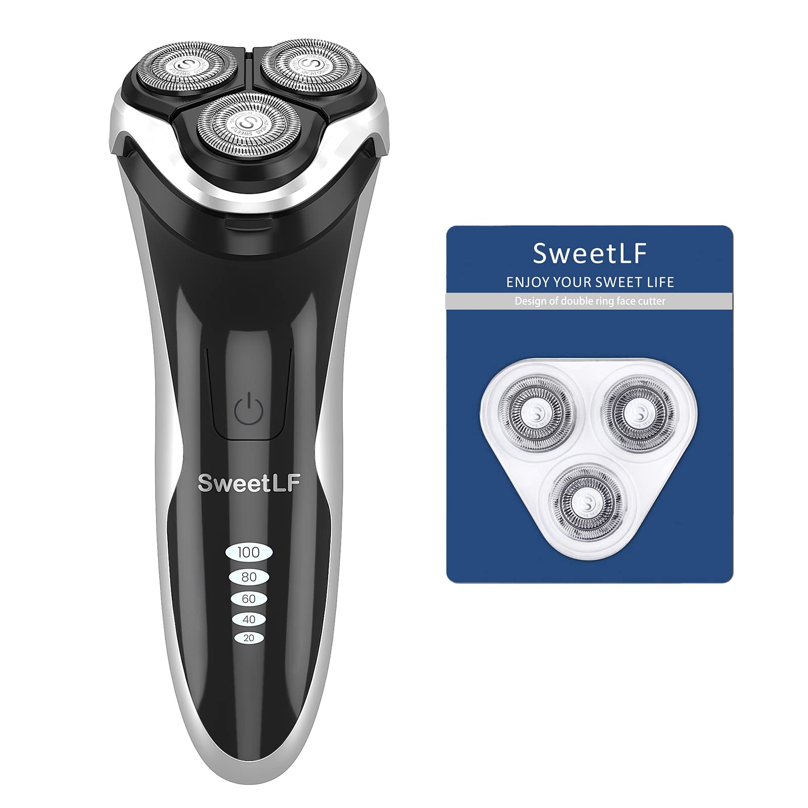 Electric Razor For Men Sweetlf [New] Electric Shaver For Men (Plus 3 Blades),Rechargeable/Ipx7 Waterproof/Led Display/Cordless F