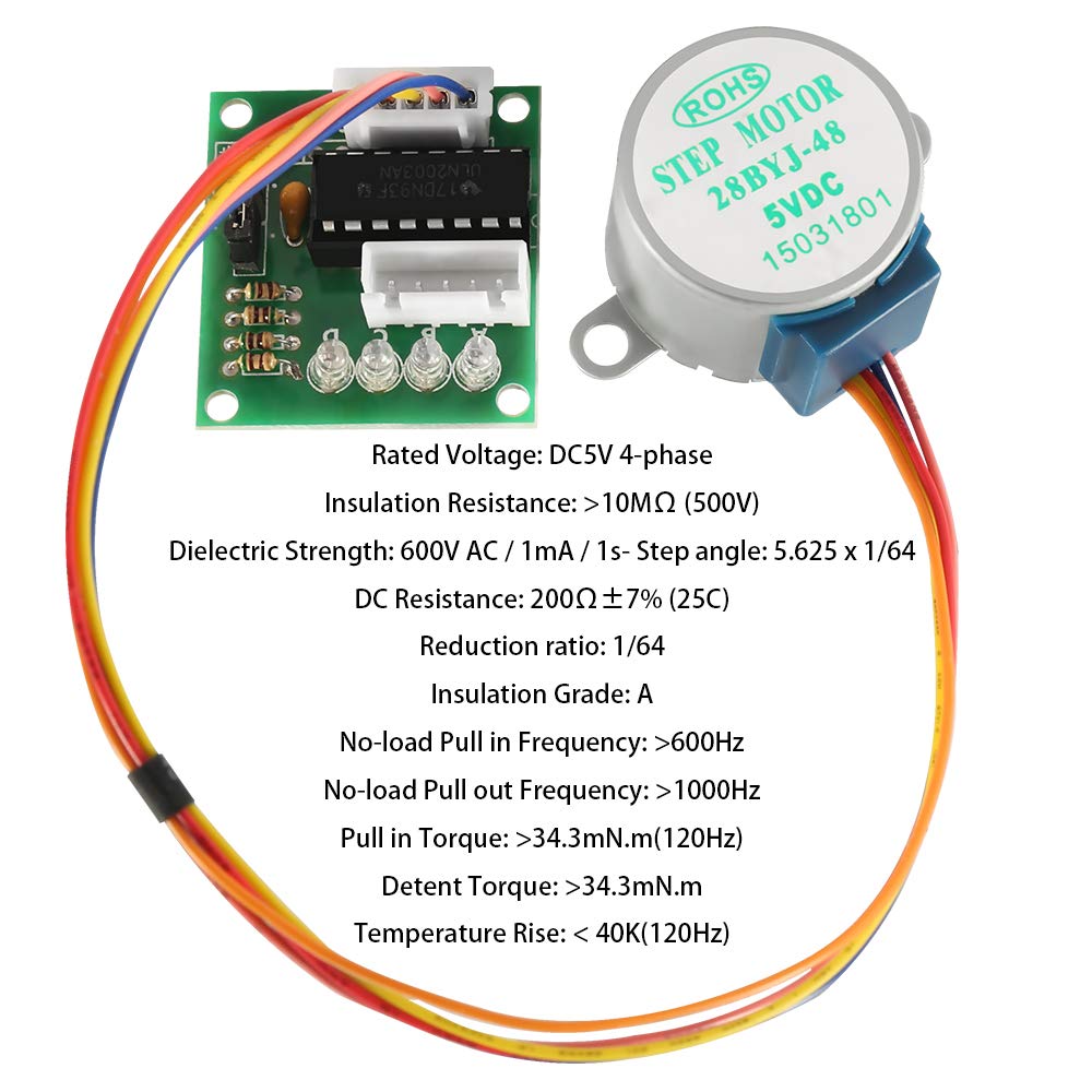 Dorhea 5Pcs 28Byj 48 Uln2003 5V Stepper Motor + Uln2003 Driver Board + 20 Pcs Male To Female Jumper Wire Cable