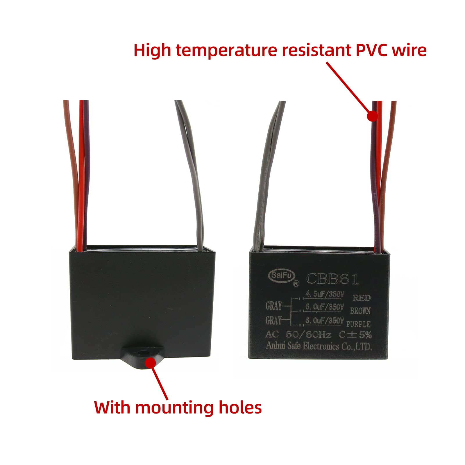 Akzytue Cbb61 Capacitor 4.5Uf+6Uf+6Uf 350V Ac Ceiling Fan 5 Wire 50/60Hz For Starting Electric Fan Generator Pump Motor