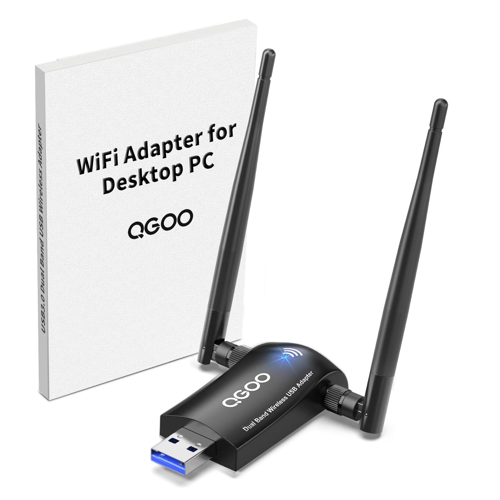 WiFi Adapter for Desktop PC, QGOO Wireless AC1300Mbps USB 3.0 Network Dongle with 5dBi High Gain Dual Antennas, 2.4GHz/5GHz Dual