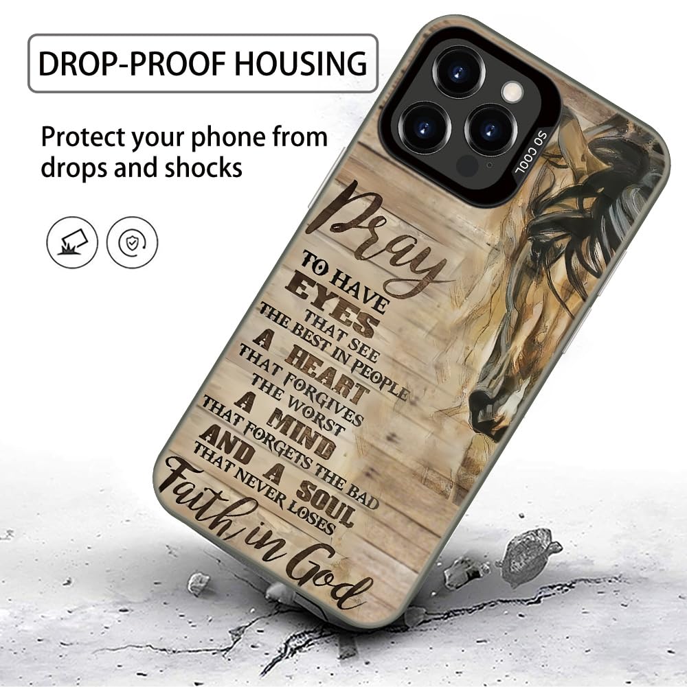 Wesbdn Horse Wood Grain Phone Case Compatible With Iphone 15 Pro Max - Faith In God - Non-Drop Cover - Shockproof Protective Cas