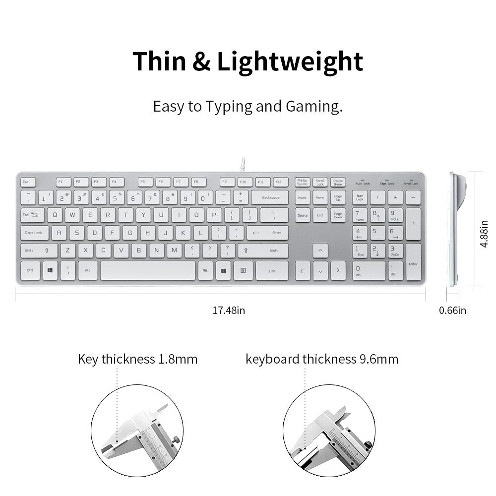 B.Friendit Wired Usb Keyboard, Comfortable Quiet Chocolate Keys, Durable Ultra Slim Wired Computer Keyboard, Qwerty Layout For P