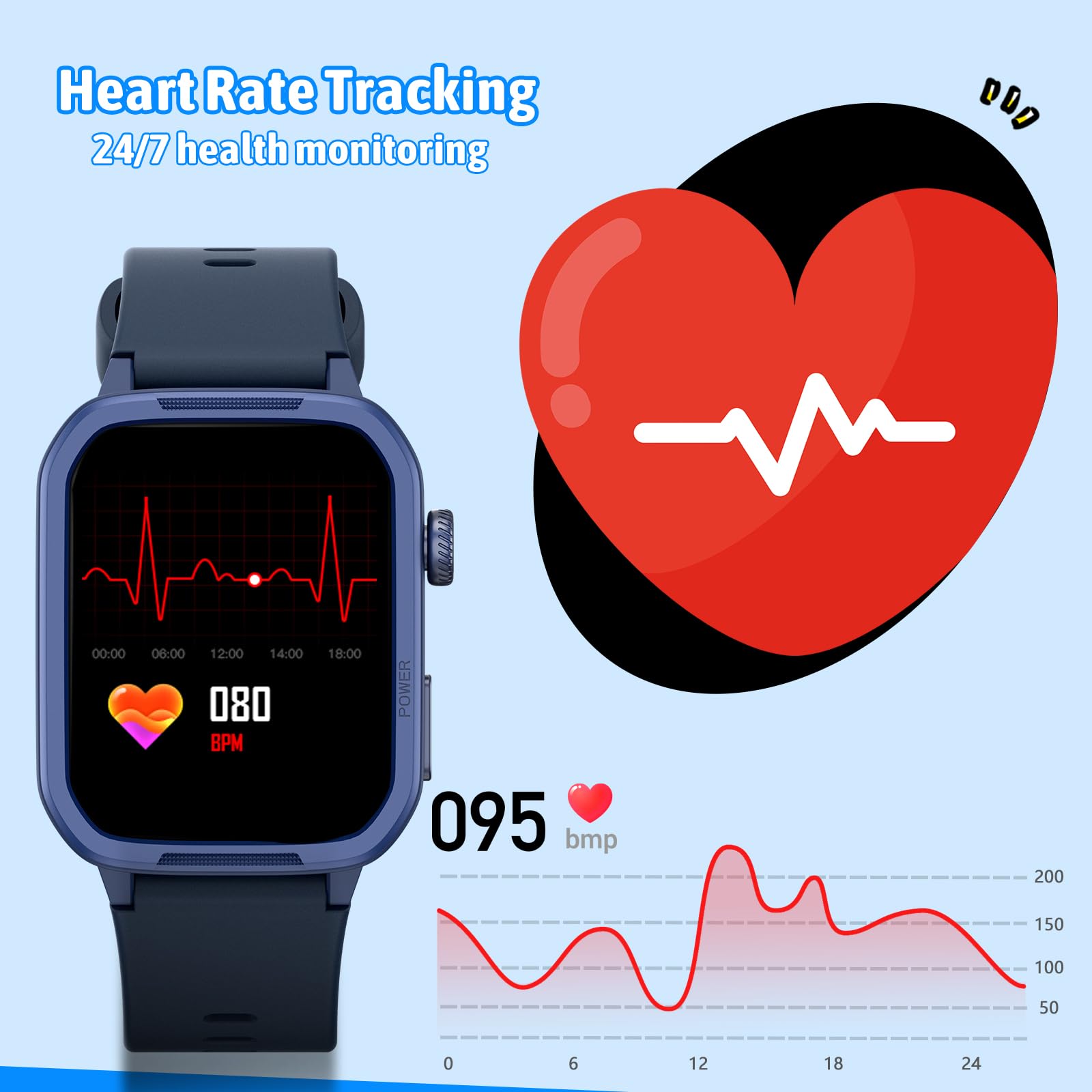 Smart Watch For Kids No Phone Needed, Tempered Glass Fitness Tracker Boy Teens With 19 Sport Modes, Pedometer, Sleep Monitor, Ki