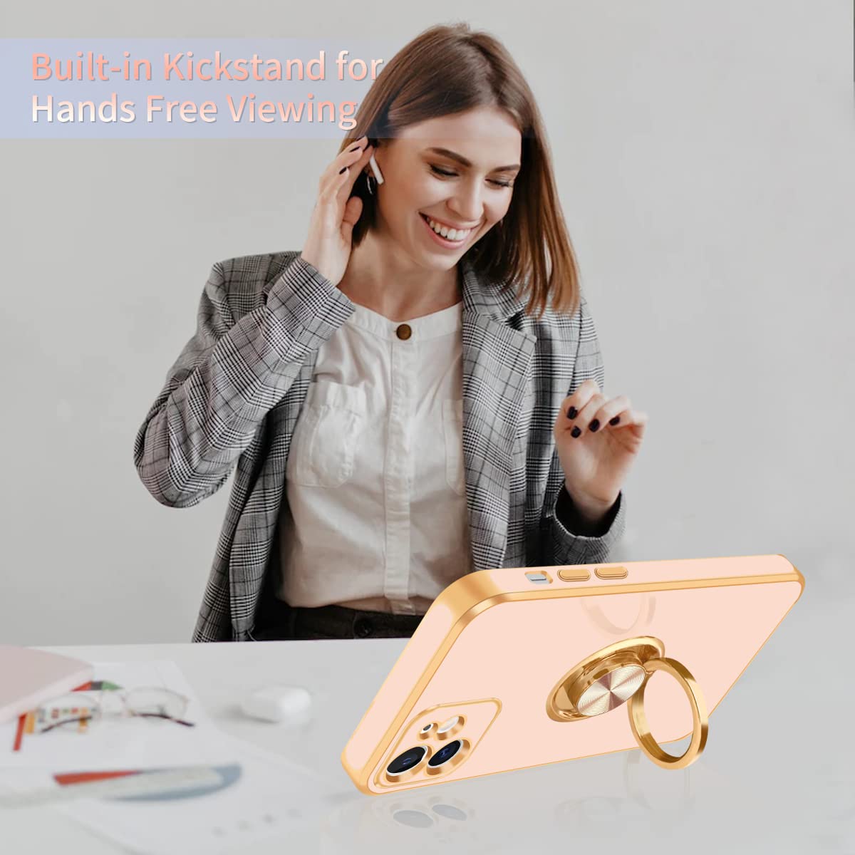 Fingic For Iphone 11 Case,Iphone 11 Case With 360 Ring Holder Phone Case For Women Girls Slim Kickstand Magnetic Support Car Mou