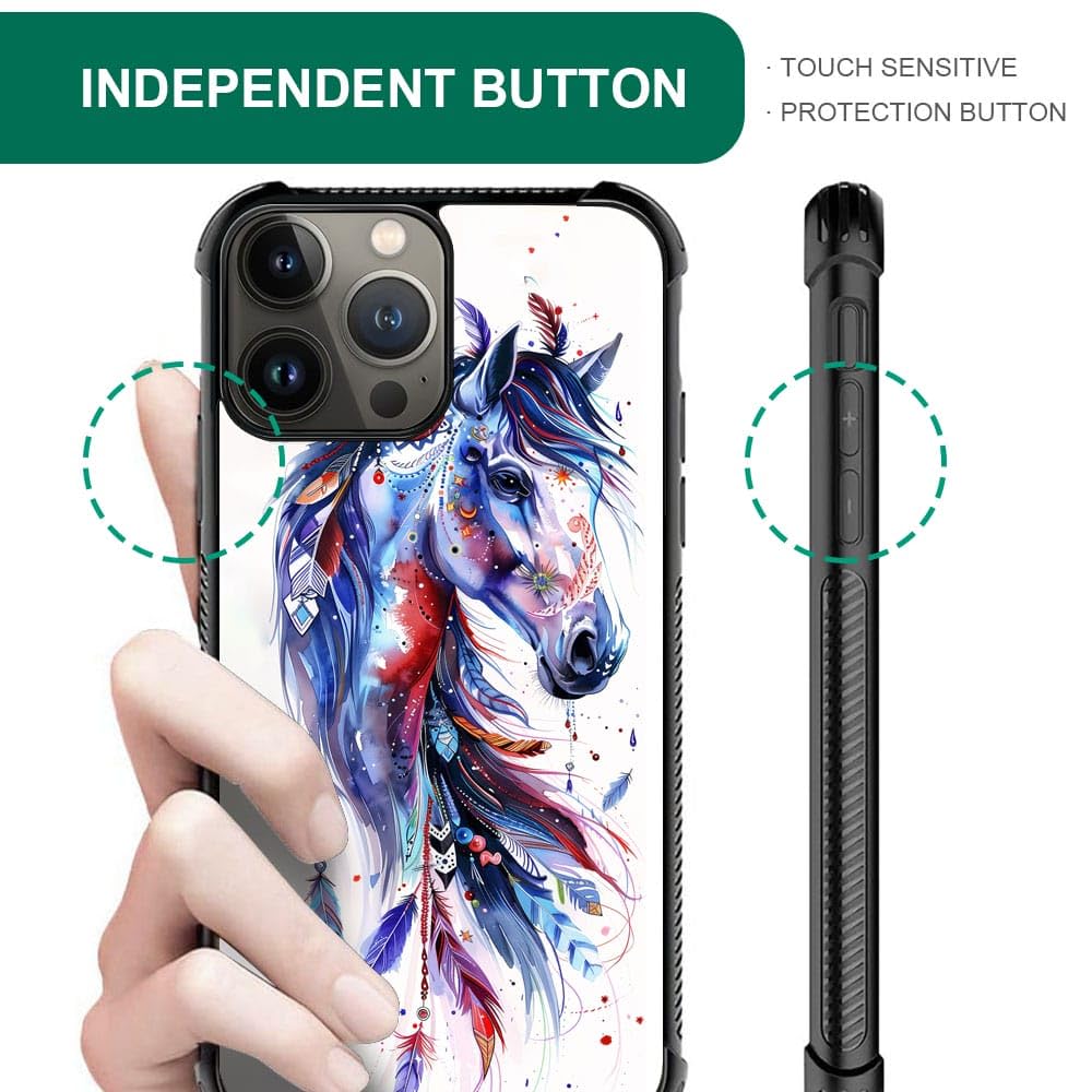 Carloca Compatible With Iphone 15 Pro Max Case,Drawing Sketch Rainbow Horse Art Fashion Pattern Design For Girl Shockproof Anti-