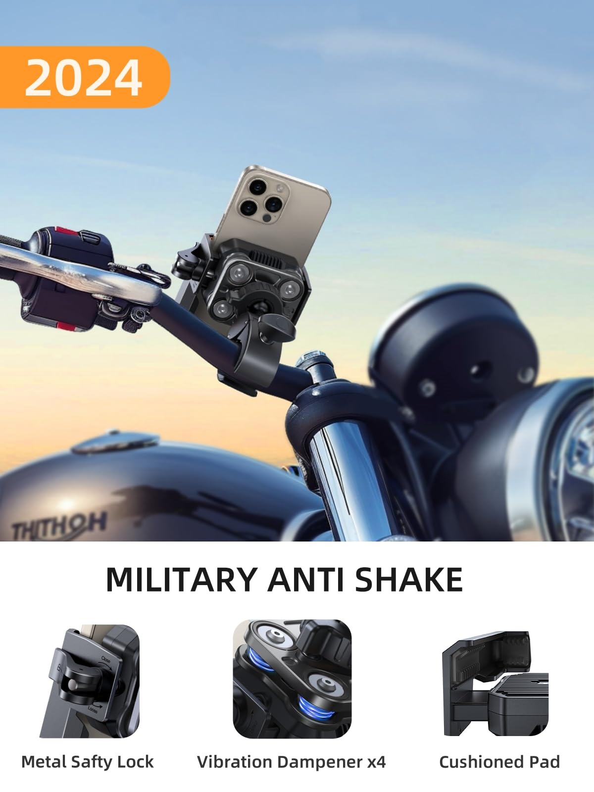 Bovemanx Bike Phone Holder Mount [Military Anti Vibration] 2024 Universal Motorcycle Phone Mount Handlebar Clamp For Electric Sc