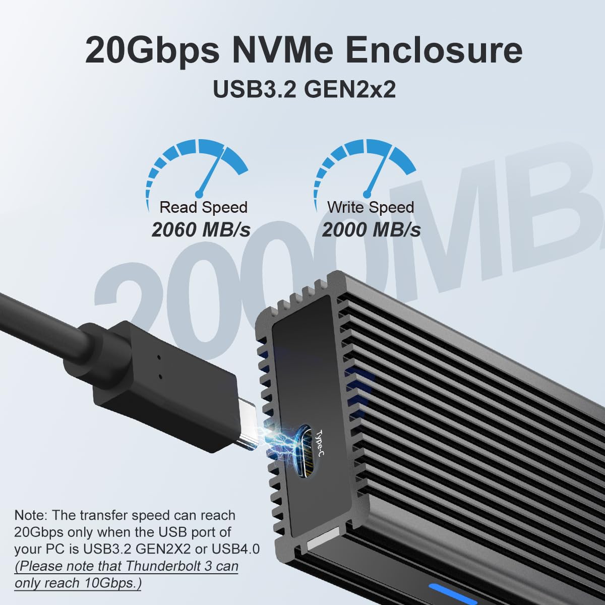 Maiwo 20Gbps M.2 Nvme Ssd Enclosure Usb 3.2 Gen2X2 Type C To Pcie Nvme Adapter Support Thunderbolt 3/4 Usb 4/3.2/3.1/3.0/2.0 4Tb Capacity Aluminum Alloy Case (K1685P3)
