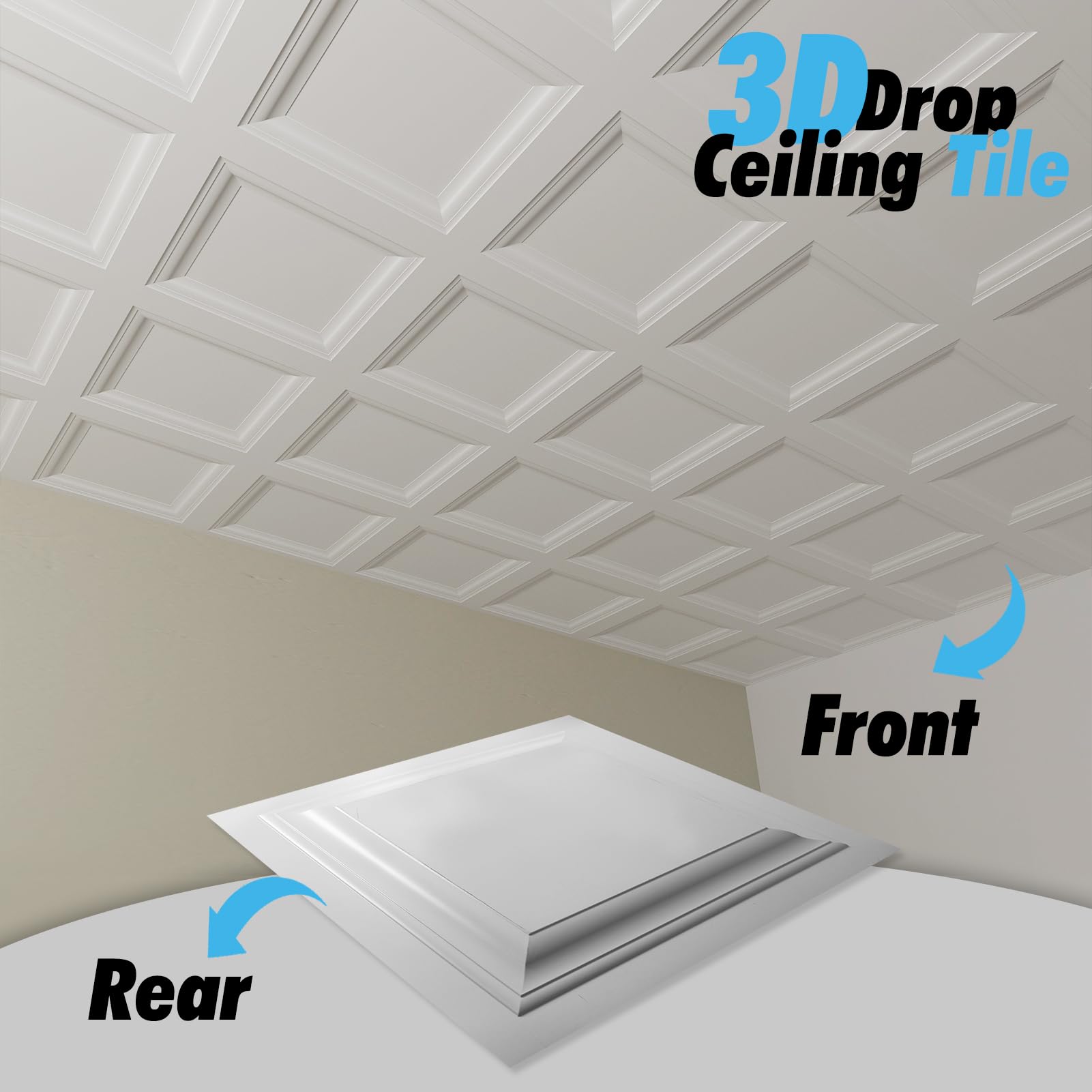 Art3D 12 Pack Square Drop Ceiling Tile 2Ft X 2Ft In White, Pvc Ceiling Panel 24 X 24In.   Compatible With 15/16'' Drop Ceiling G