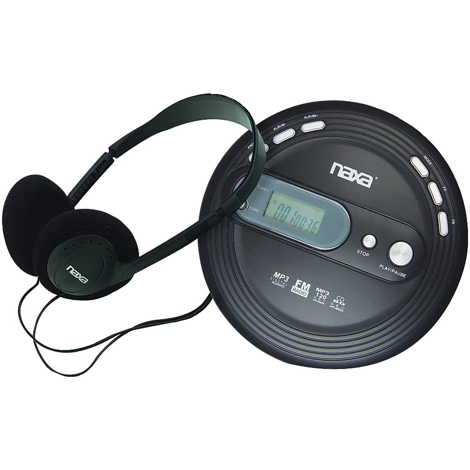 Naxa Electronics NPC-330 Slim Portable Cd and MP3 Player with FM Radio & Anti-Shock Technology, Black