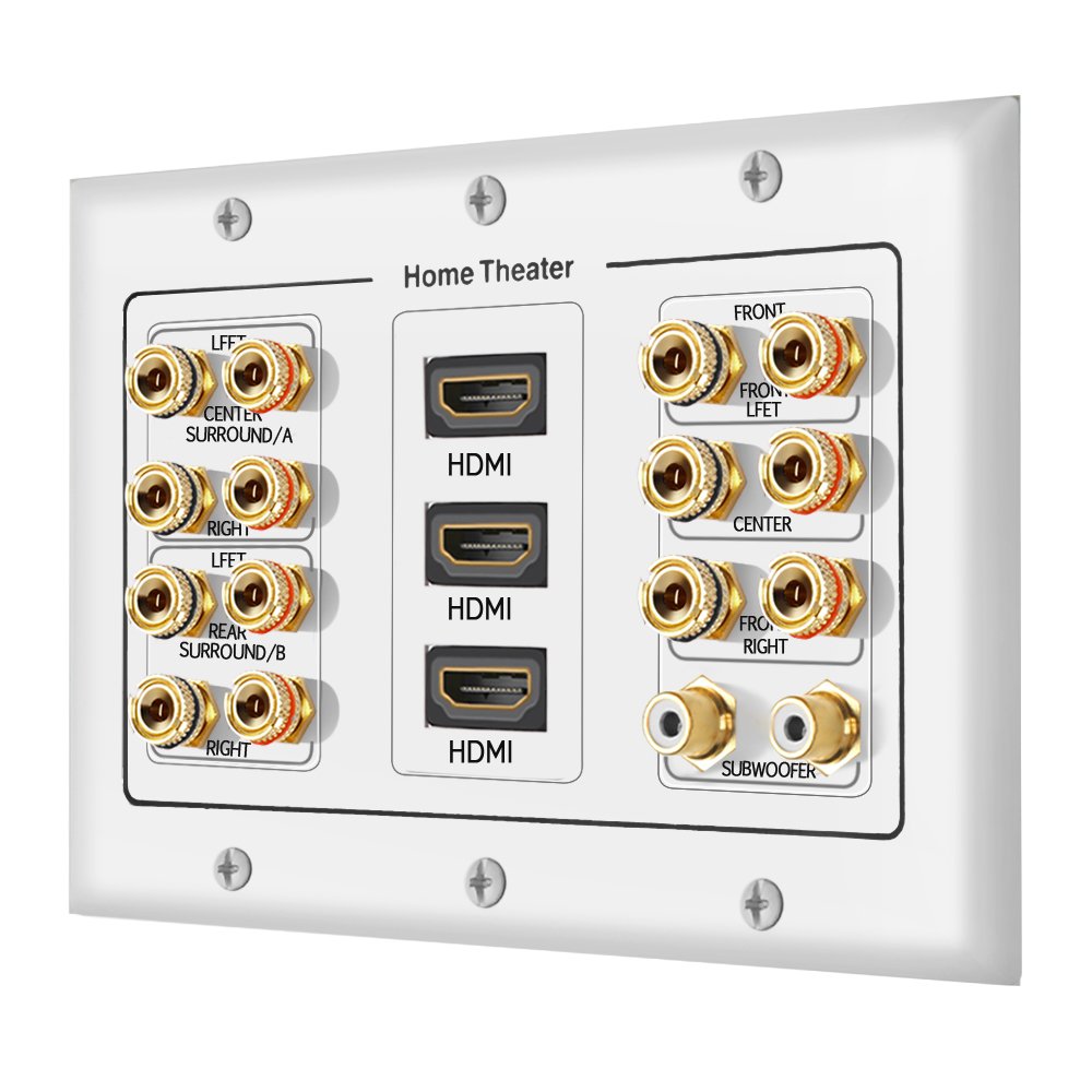 Icespring 3 Gang 7.2 Surround Sound Distribution Home Theater Copper Banana Binding Post Coupler Type Wall Plated For 7 Speakers