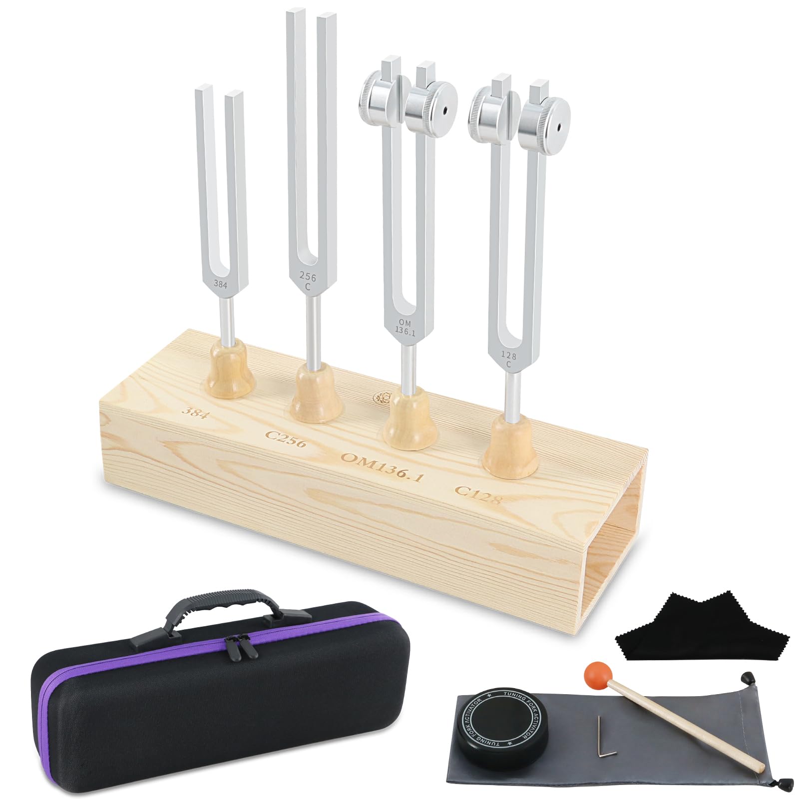 Eastrock Tuning Fork 4 Pcs Set For Music (384 Hz, 256 Hz, Om136.1 Hz, 128 Hz) For Sound Healing Meditation Energy Work Therapy Y