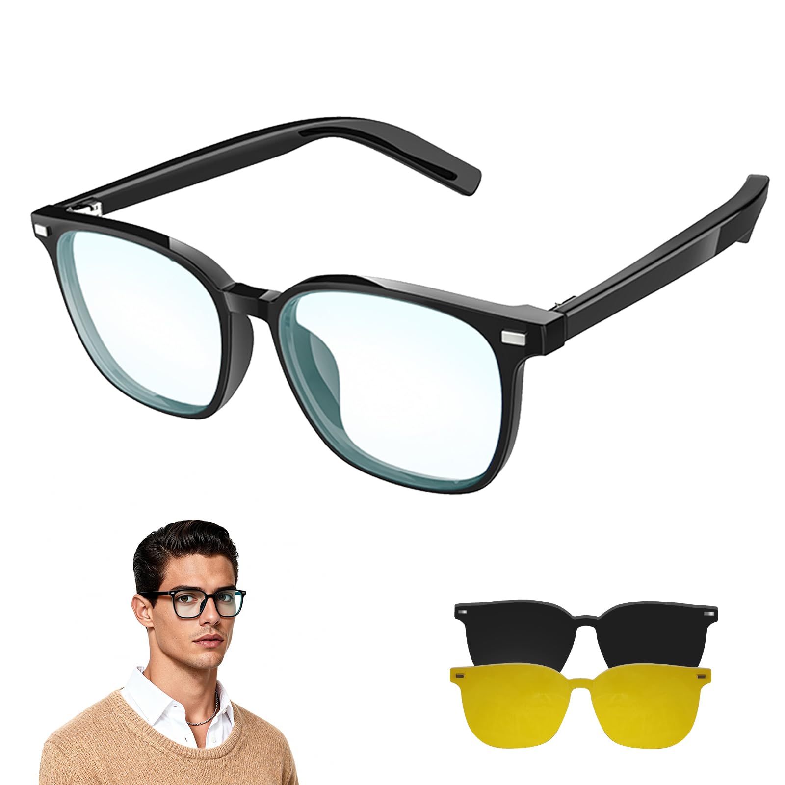 Smart Glasses for Men Women, Bluetooth-Audio Glasses with Clear Blue Light Glasses & UV400 Polarised Magnetic Lenses, Auto On/Of