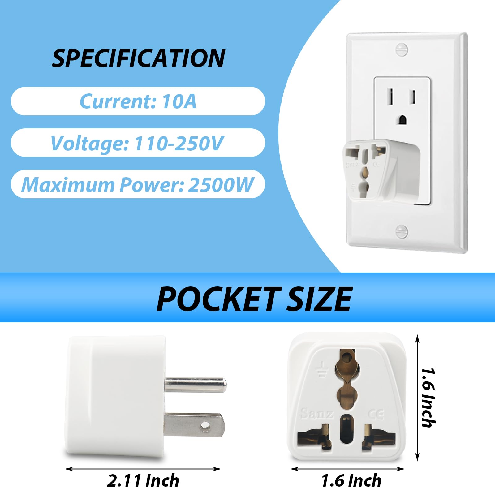 Europe To Us Plug Adapter, 10 Pack Uk To Us Plug Adapter, India To Us Plug Adapter, Universal Travel Adapter For Usa, Europe Aus