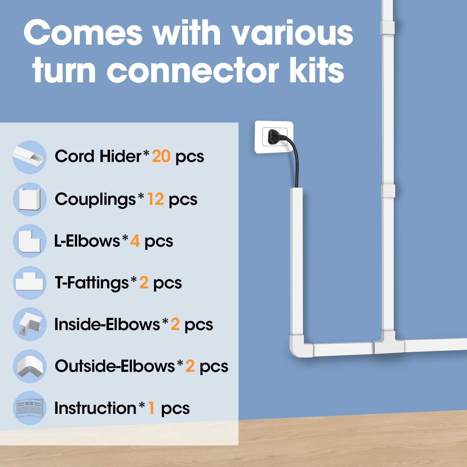 315In Cord Hider Kit, Cord Covers For Wires On Wall, Cord Hider For Wall Mount Tv, Tv Cable Hider Wall Kit, Paintable Cable Race
