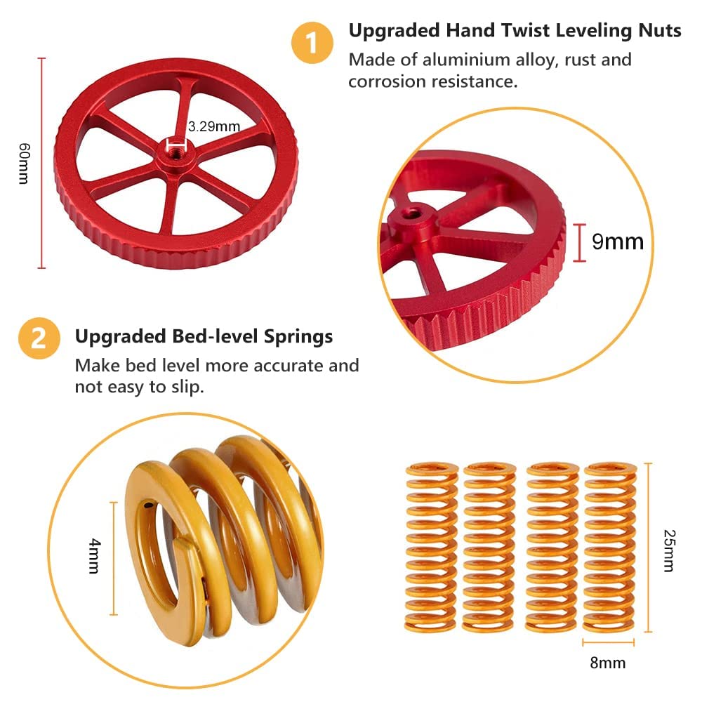 Official Creality 3D Printer Upgrade Kit With All Metal Mk 8 Extruder, 4 Pcs Red Hand Twist Leveling Nuts And 4 Pcs Bed Level Sp