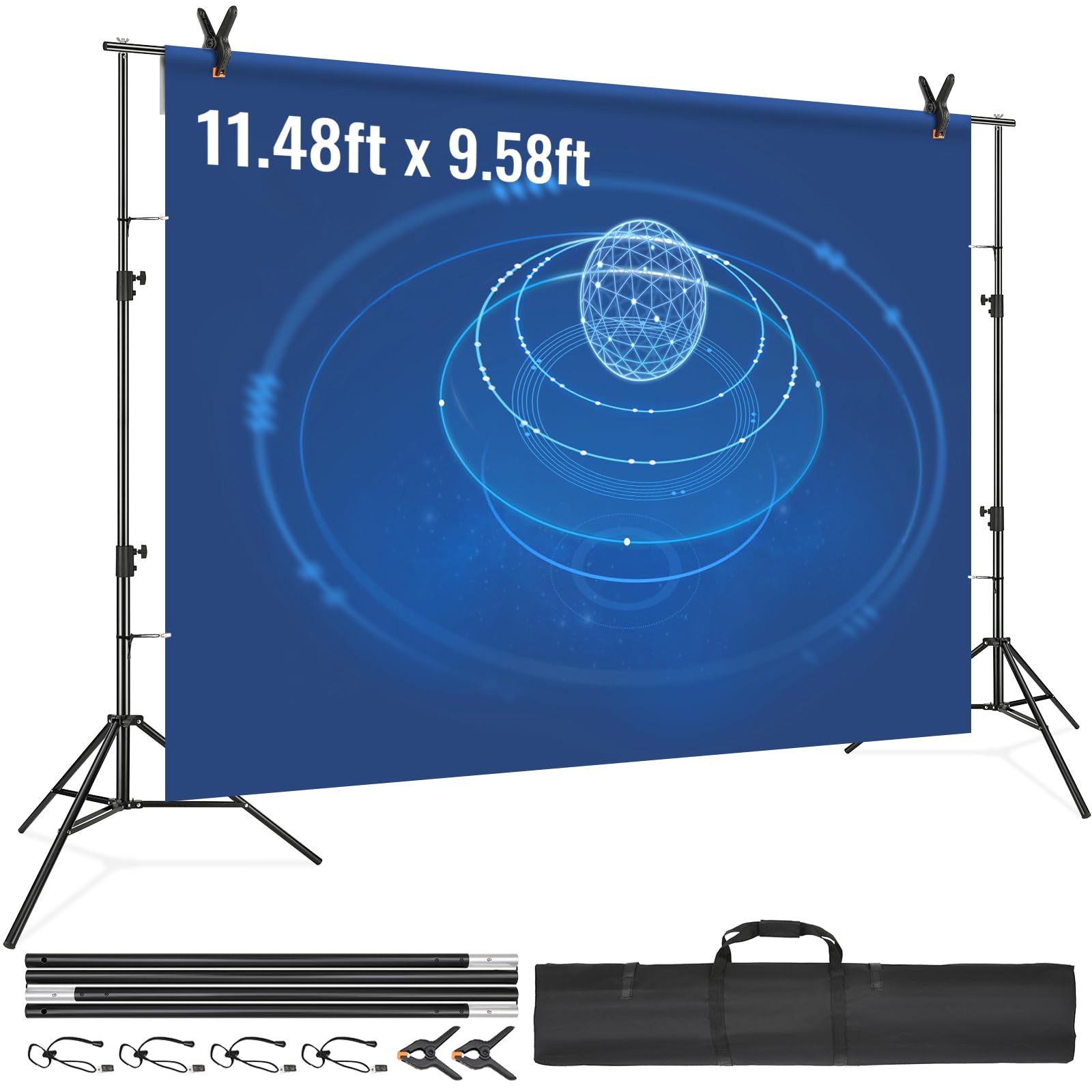 Vevor 12 X 10 Ft Heavy Duty Backdrop Stand, Height Adjustable Photography Backdrop Stand, Background Support System With 6 Clamp