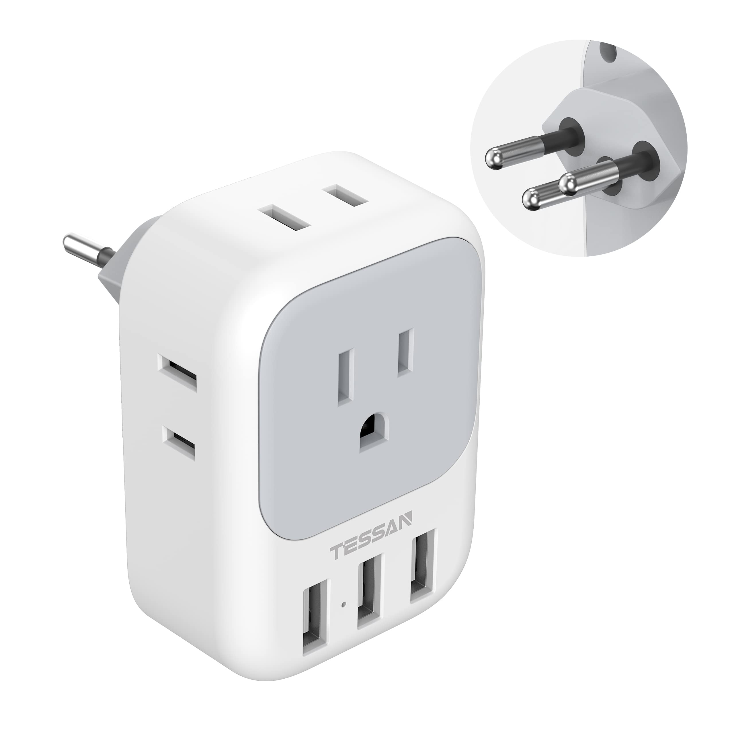 Tessan Switzerland Power Adapter, Swiss Travel Adaptor With 4 Outlets 3 Usb Charging Ports, Type J Plug For Us To Switzerland, L