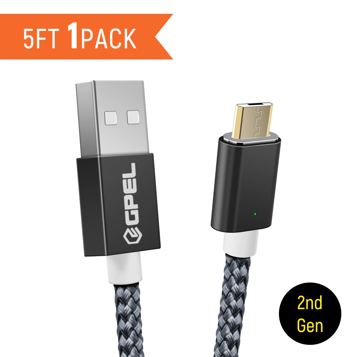 Gpel Micro Usb 2Nd Gen Easy One Touch Magnetic Cable 5Ft Nylon Braided Cord To Usb