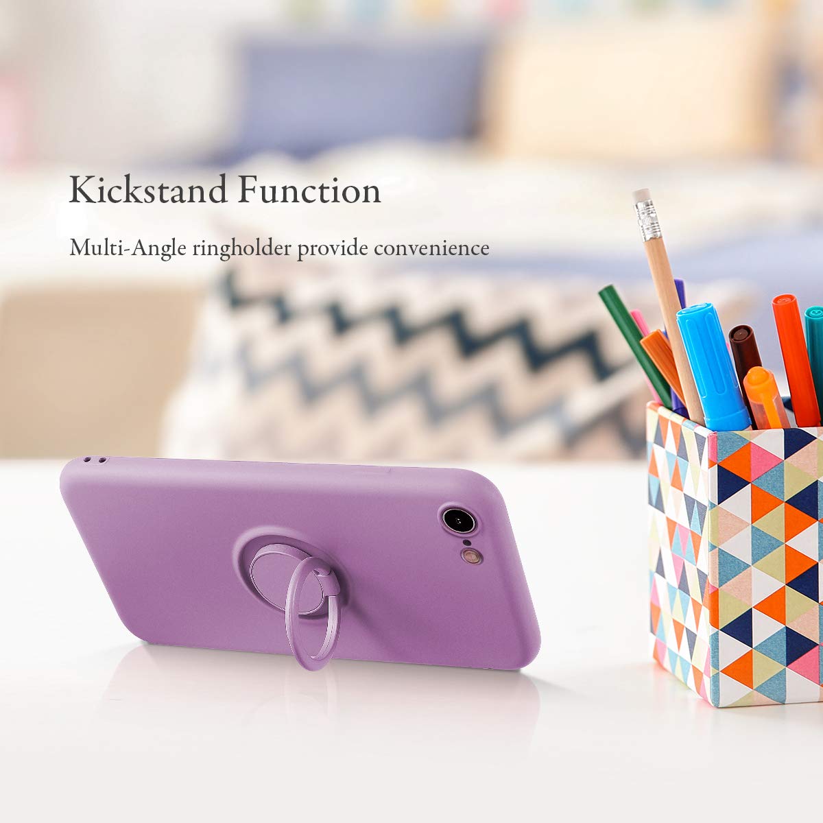 Ueebai Case For Iphone Se 2022 5G/Se 2020/Iphone 7/8, Slim Liquid Silicone Phone Case With Ring Holder Kickstand Hand Strap Magn