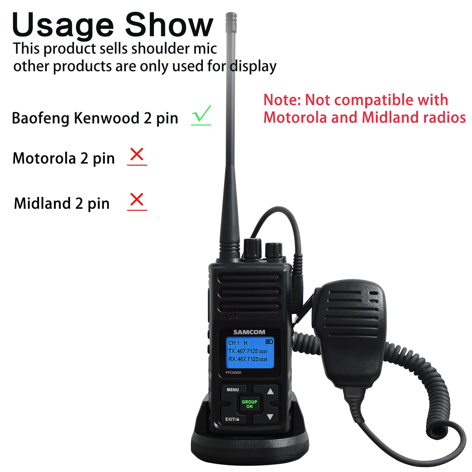 Samcom Speaker Mic For Two Way Radio,2 Pin Walkie Talkies Shoulder Mic, Handheld Walkie Talkie Microphone For Most 2 Way Radio, 2 Pin K Type Radio Mic With Ptt (6 Pack)