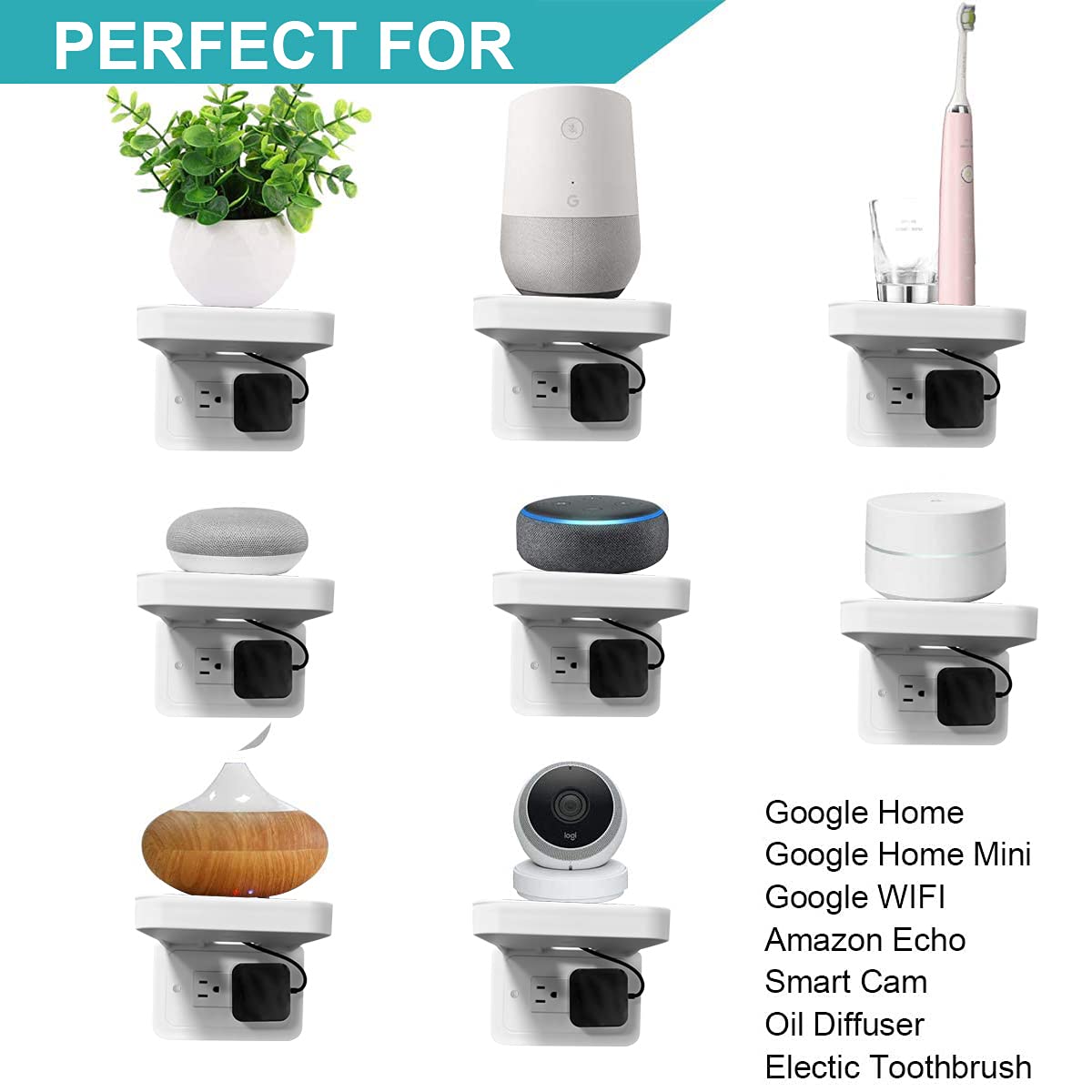 Allicaver Outlet Shelf, Wall Holder For Kitchen Organization,A Space Saving Solution For Google,Speakers,Phones,Electric Toothbr