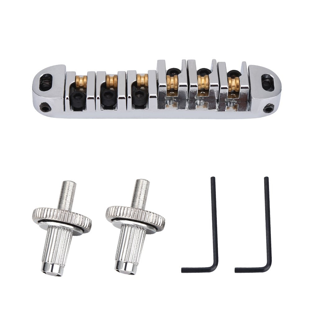 Guitar Roller Bridge With Studs, Allen Wrench Replacement Part For Lp Style 6 String Electric Guitar (Silver)