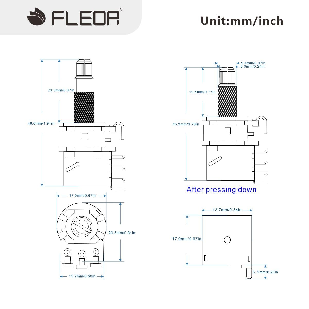 Fleor 2Pcs B500K Push Push Guitar Pots Linear Taper Potentiometers Long Copper Split Shaft