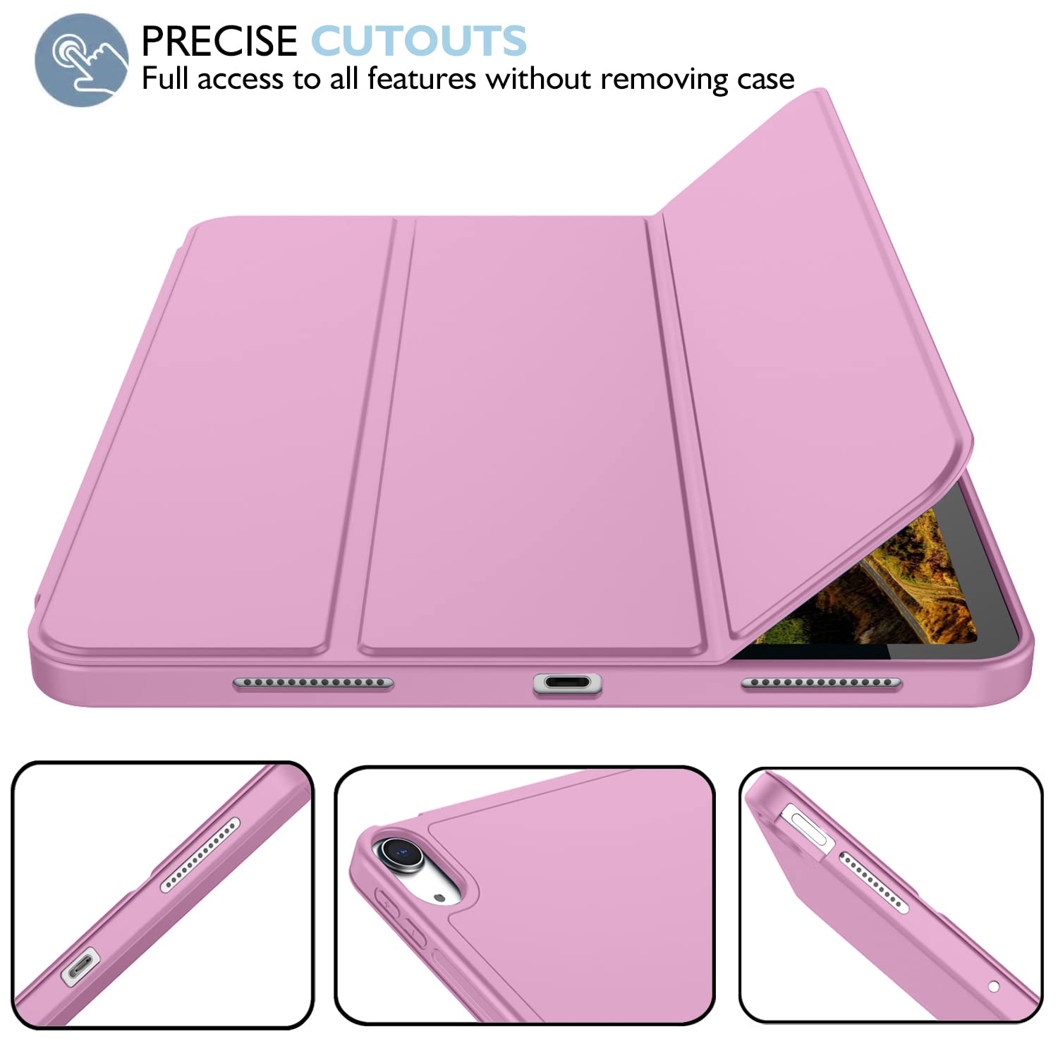 Imieet Ipad Air 11 Inch Case 2024 (6Th Generation), Ipad Air 5Th Generation Case 2022/4Th Generation Case 2020 10.9 Inch With Pencil Holder, Trifold Stand Smart Case(Pale Violet Red)