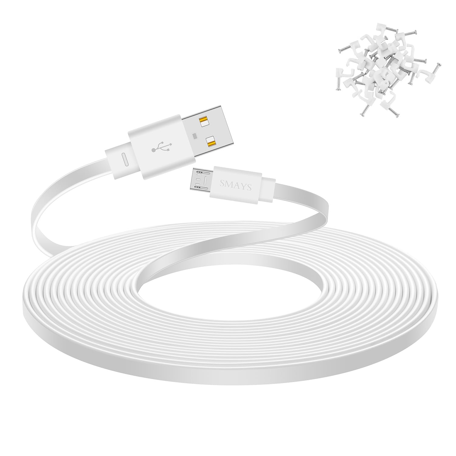 Smays 25 ft Micro USB Extension Cable for WYZE Cam v4, v3 Camera, White