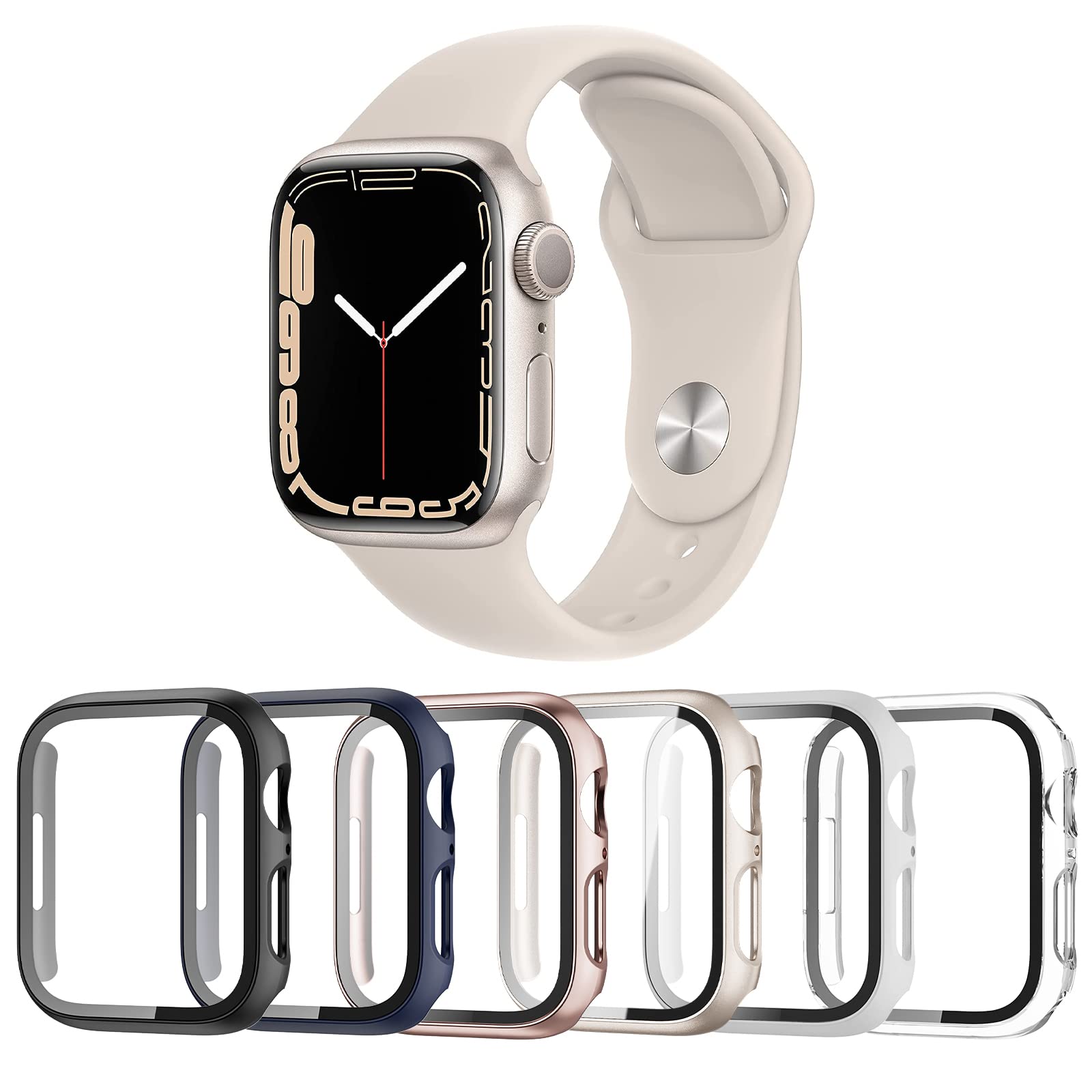 Landhoo 6 Pack Case For Apple Watch Se (2023 New) Se (2Nd Gen)/6/Se/5/4 44Mm With Tempered Glass Screen Protector, Hard Pc Ultra