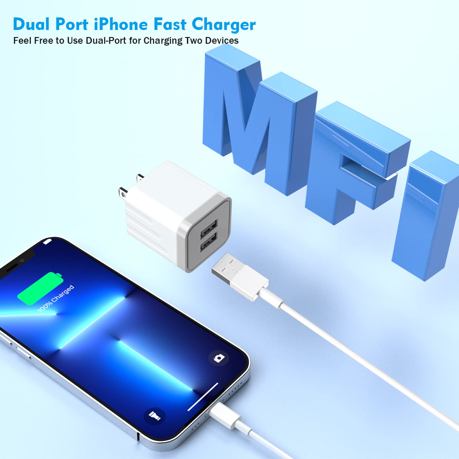 Iphone Fast Charger,Fast Charger Iphone 2Pack Dual Port Usb Wall Charger Apple Fast Charging 10Ft Long Lightning Cable Cord Doub