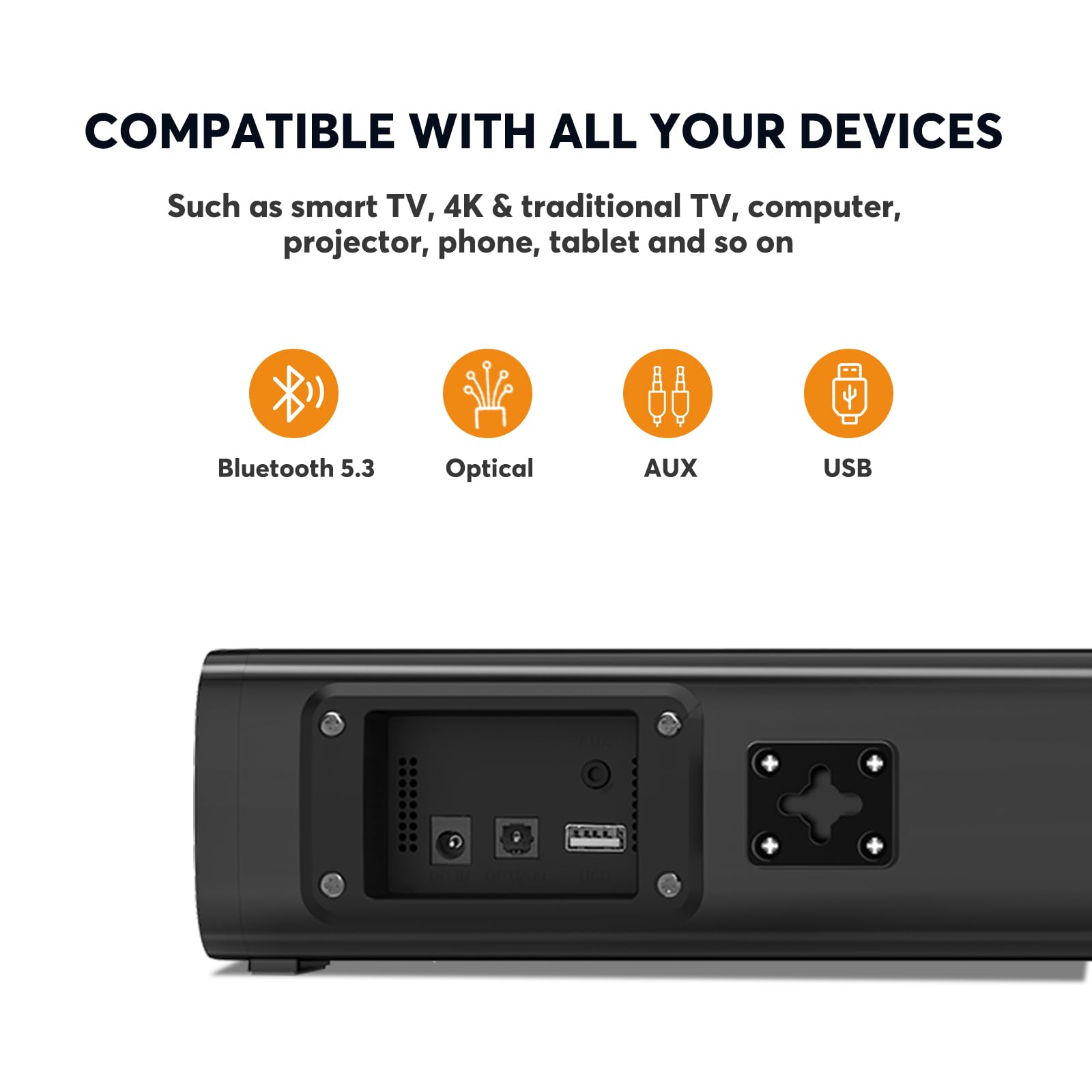 Wohome 2.1Ch Small Sound Bars For Tv With 6 Levels Voice Enhancement, Built-In Subwoofer, 16 Inches Bluetooth 5.3 Soundbar Speak