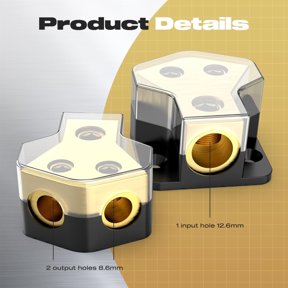 Distribution Block Car Audio, 2 Way 0/2/4 Gauge In 4/8/10 Gauge Out Amp Power Distribution Block Car Audio Splitter For Vehicles