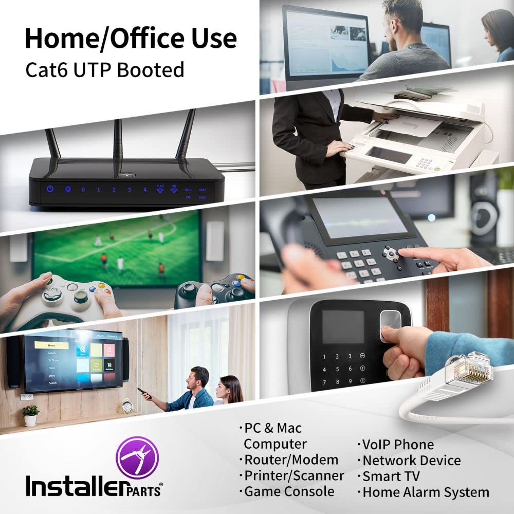 Installerparts Cat6 Cable Utp Booted [White]   [0.5 Ft]   [20 Pack]   Professional Series   10Gbps, Cat6 Patch Cable, Cat 6 Patc