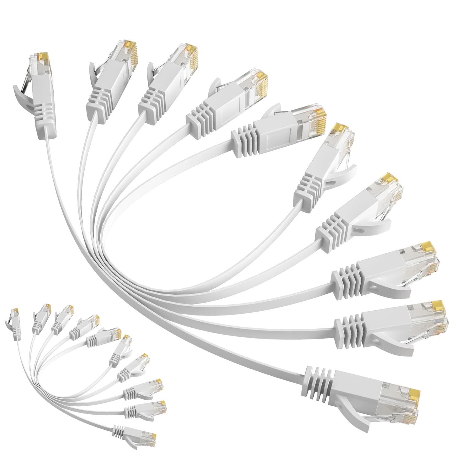 Elecan Cat 6 Flat Ethernet Cable 1 Ft/10 Pack, High Speed Slim Short Patch Cables Internet Cables, 30 Awg Pure Copper 10Gbps 500