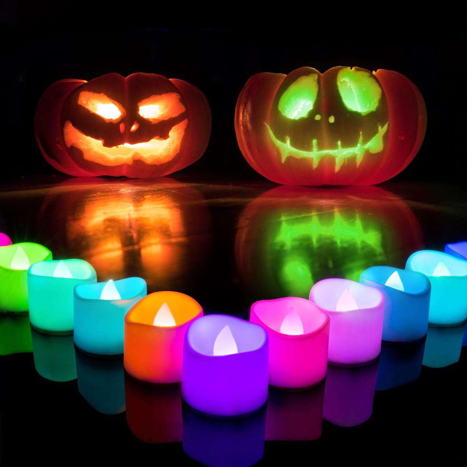 Homemory Multi Color Changing Tea Lights Battery Operated, 7 Color Changing Led Plastic Holiday Candles For Halloween, Pumpkin,