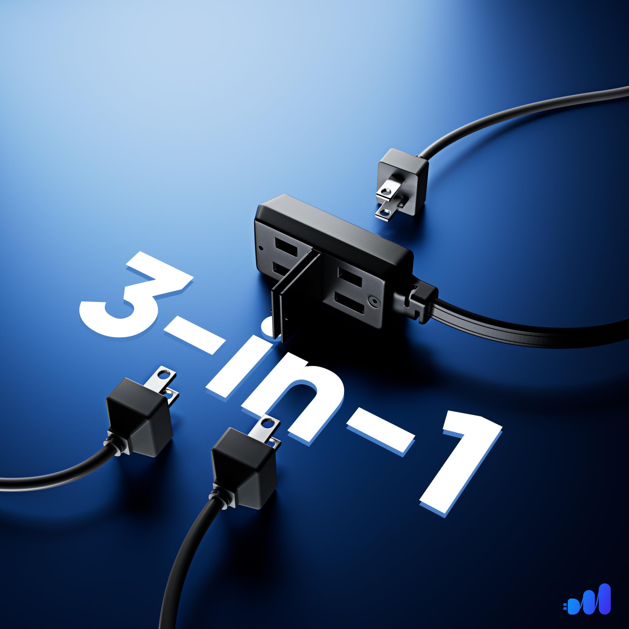 Maximm Cable 20Ft 360 Rotating Flat Plug Extension Cord/Wire, 16 Awg Multi 3 Outlet Extension Wire, 2 Prong With Safety Cover