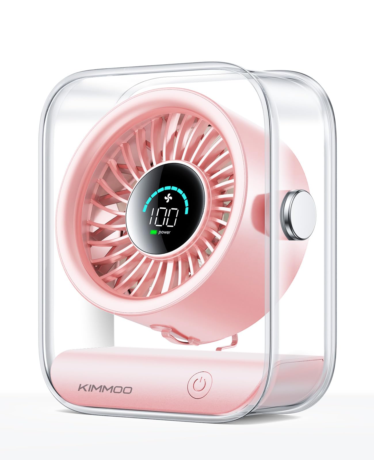 KIMMOO Rechargeable USB Desk Fan, Quiet Table Fan with Turbo Airflow, 100 Speeds, Digital Display, 90 Rotating, Small Battery De