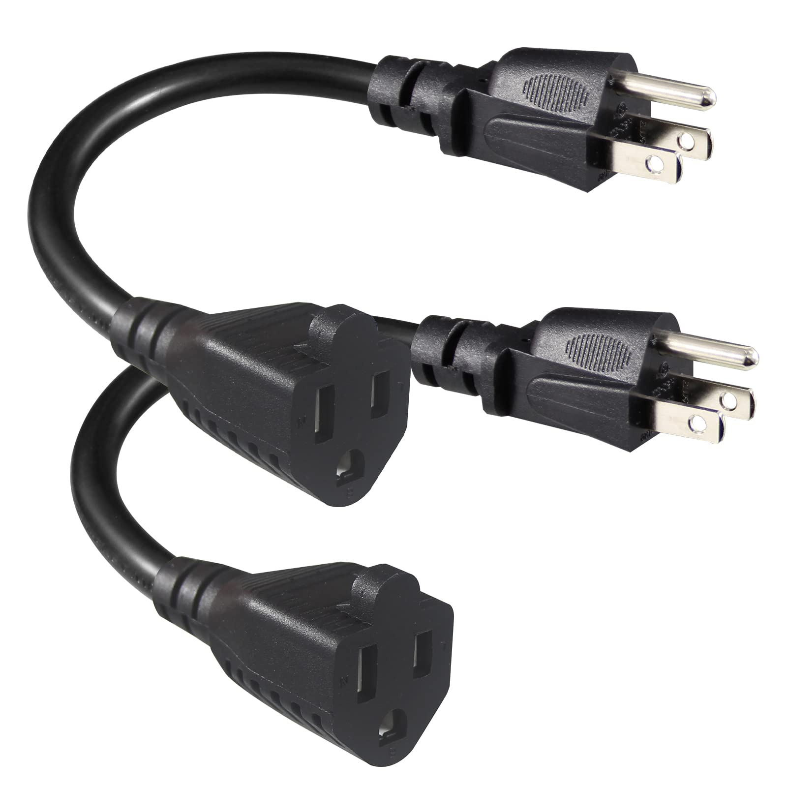[2 Pack] Short Power Extension Cord 6Inch   Black 3 Prong Mini Indoor Grounded Extension Cord,16Awg Small Electrical Ac Extensio