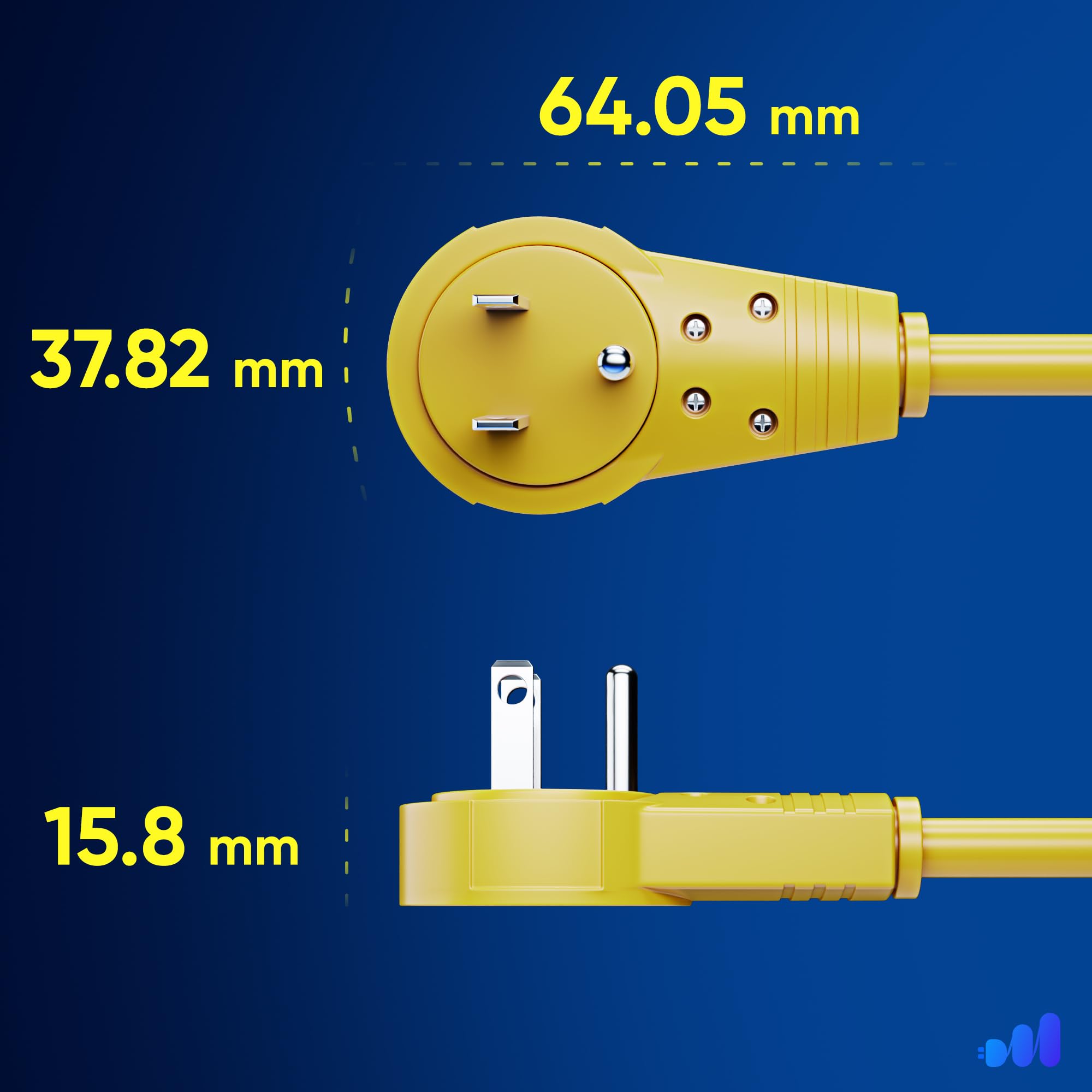 Maximm Cable 10 Feet 360 Rotating Flat Plug Extension Cord/Wire, 3 Prong Grounded Wire 16 Awg Power Cord - Yellow - Ul Certified