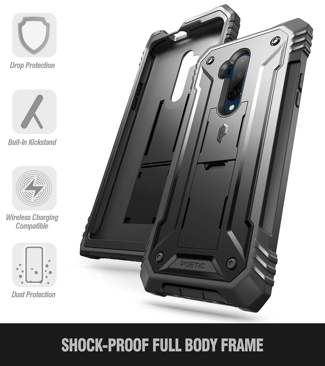Poetic Oneplus 7 Rugged Case With Kickstand, Full Body Dual Layer Shockproof Protective Cover, Built In Screen Protector, Revolu