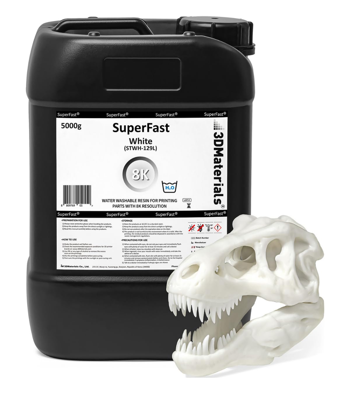 Superfast 8K 3D Printer Resin Water Washable, 50Um Print In 05 Sec, Made In Korea By 3Dmaterials (5000G, White)