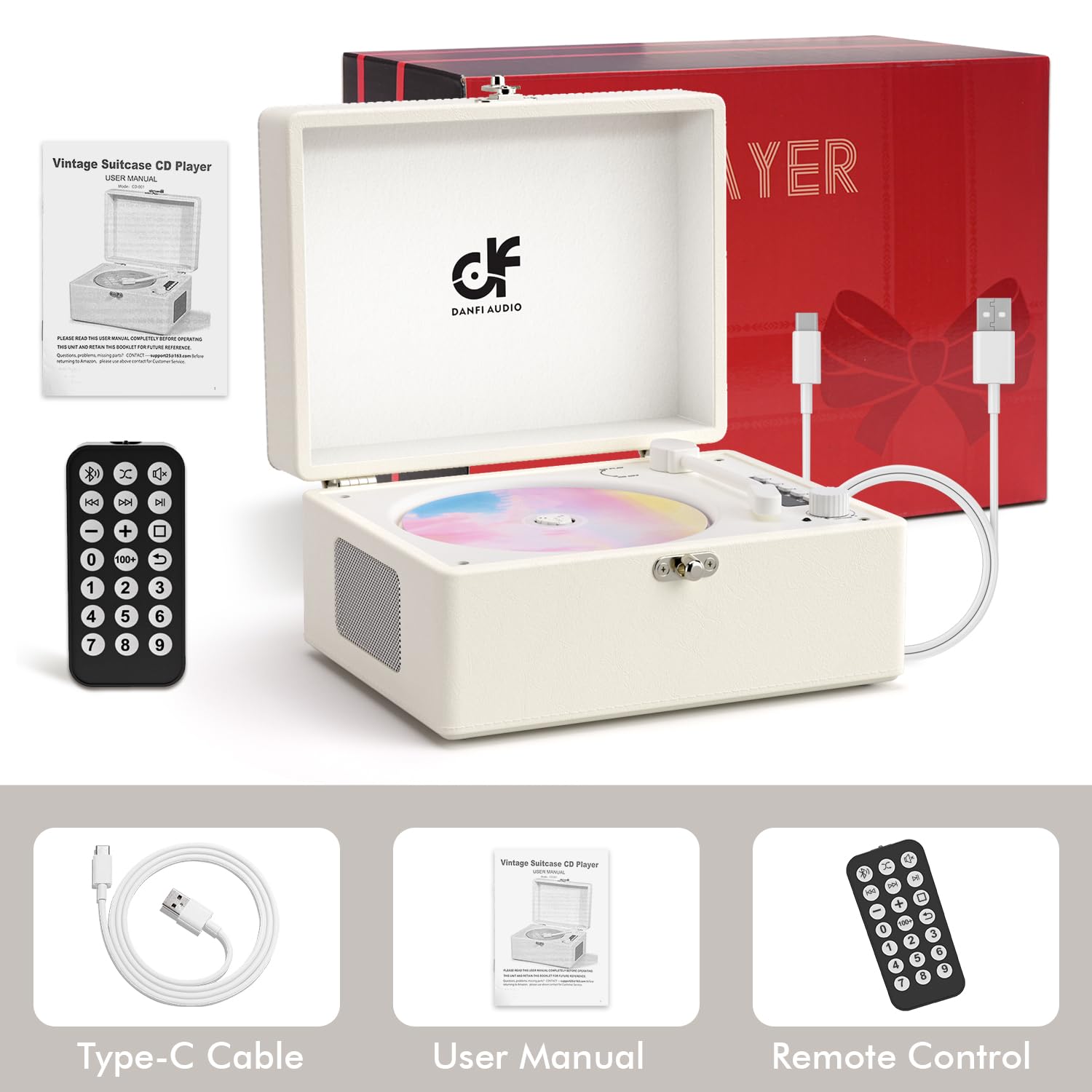 Cd Player Retro With Upgraded Speakers Bluetooth In/Out Rechargeable Portable Cd Player For Home With Led Screen Boombox Usb Type C Creamy White