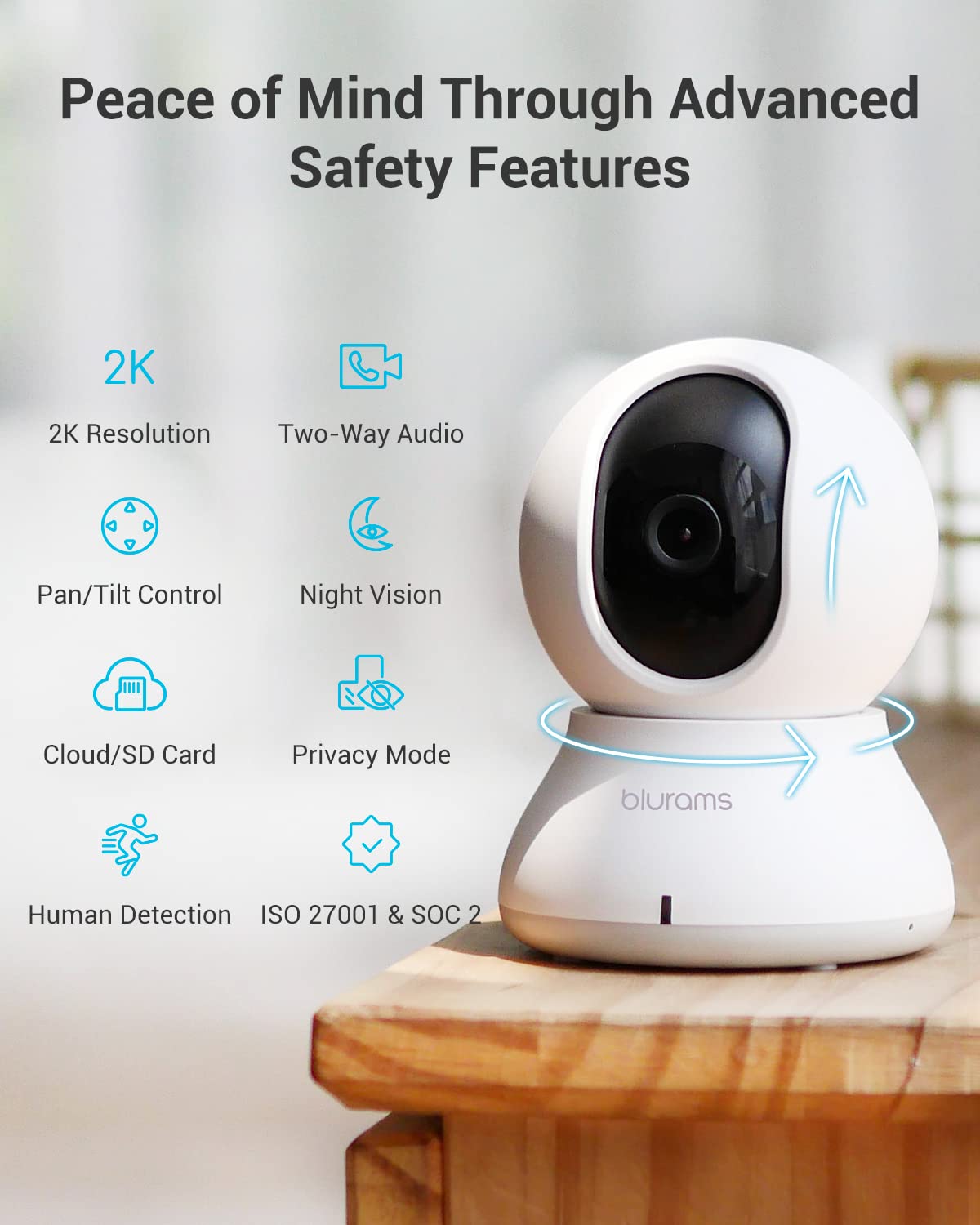 Blurams Indoor Camera, 2K Pet Camera 360 Security Camera For Home Security With Phone App, Motion Tracking, 2 Way Audio, Ir Nigh